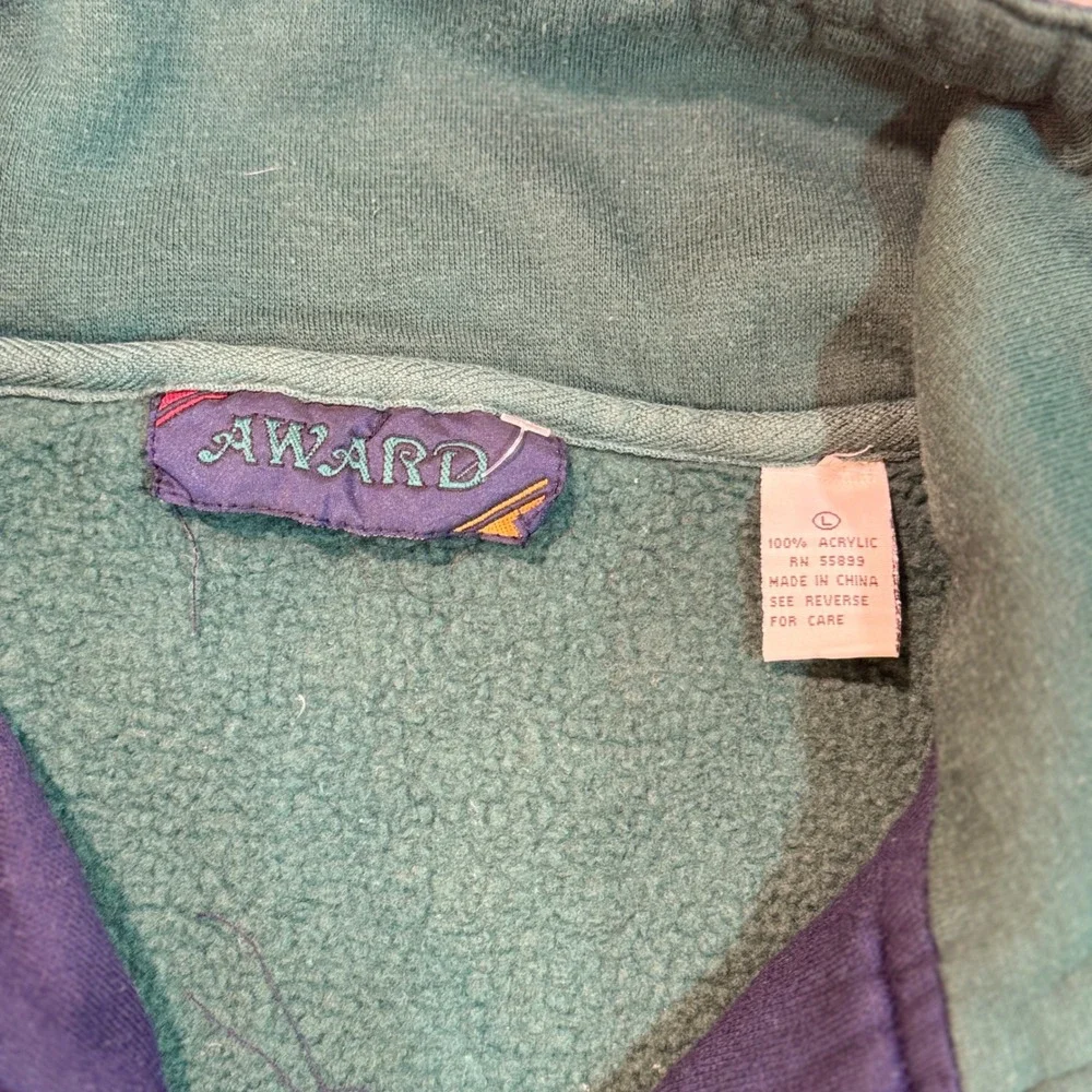 Award Vintage Colorblock Quarter Zip Sweatshirt 90s Striped Fleece Pullover L